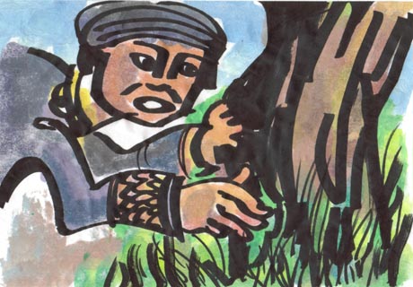 �i�^�������ځA�傫�Ȗ؂̍����ɍׂ������������Ă���