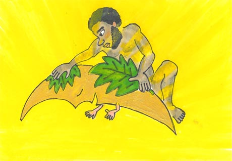 ���̔w���Ƀp���m�L�̗t�𓖂Ă�j�A�ɂ��錎