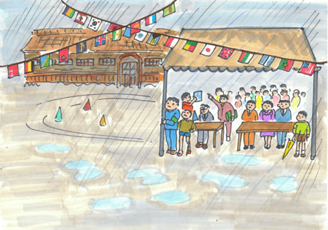 �J���U�[�U�[�~���Ă��鏬�w�Z�̃O���E���h�A�������������Ă���B�����ڂ茩��q�ǂ�����